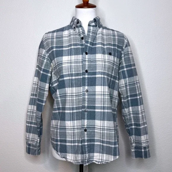 J. CREW Button Up Twill Shirt Suede Elbow Patches SM Plaid Blue Gray Equestrian - Picture 2 of 10